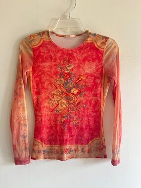 vintage Forever 21 pink tattoo sheer velour long sleeve
